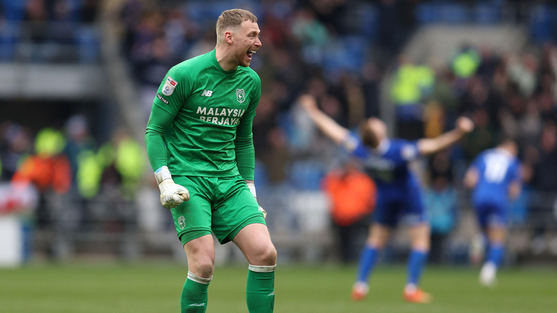 Ryan Allsop celebrates against Bristol City...