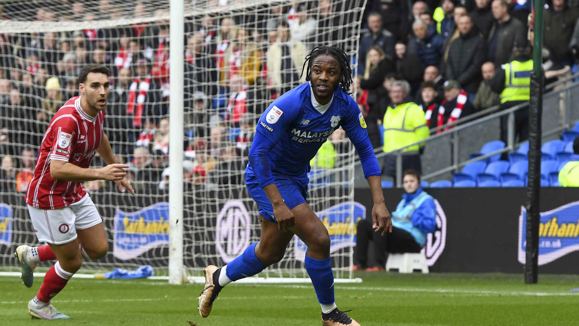 Romaine Sawyers in action for City vs. Bristol City...