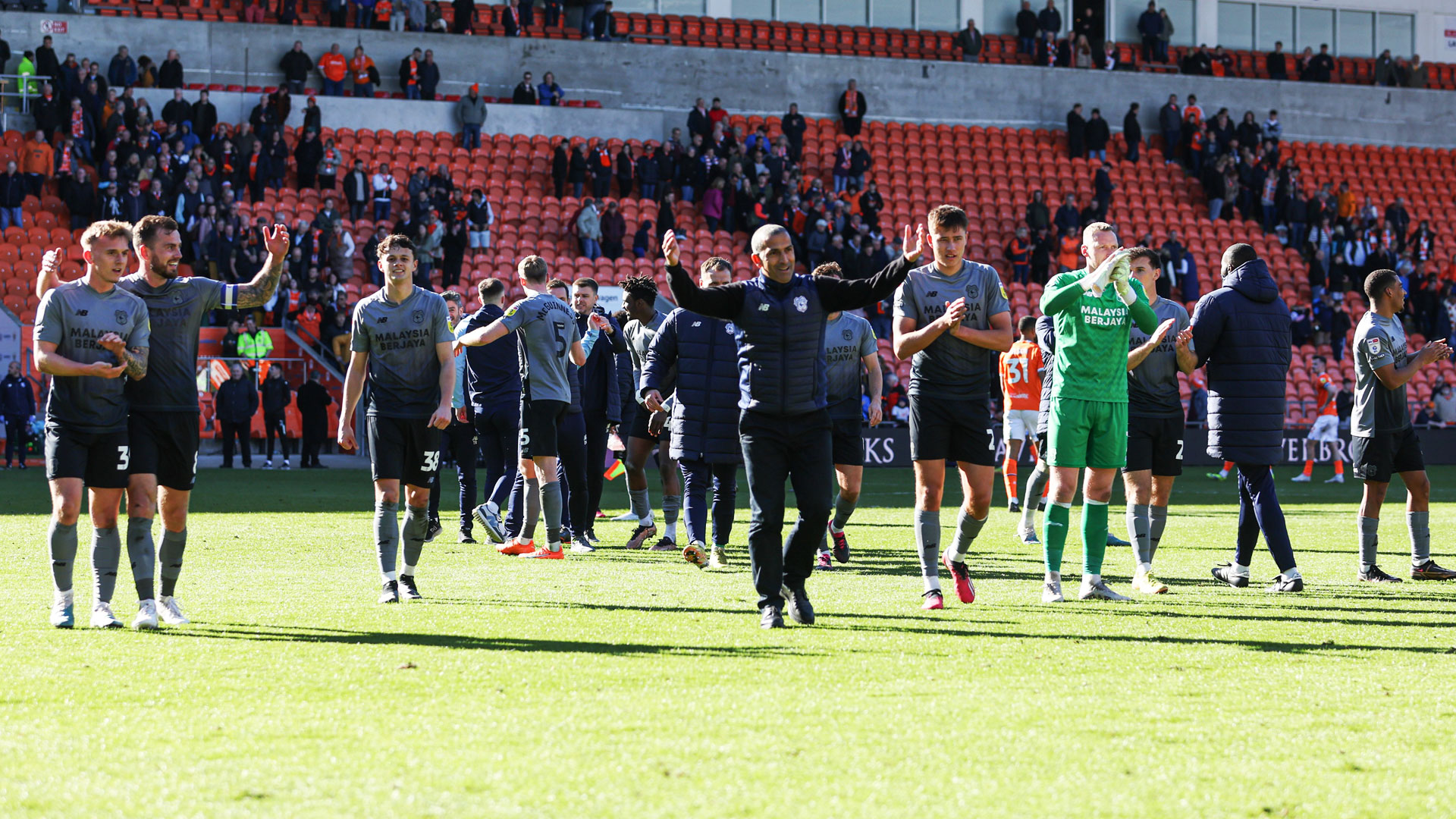 Sabri Lamouchi celebrates at Bloomfield Road...