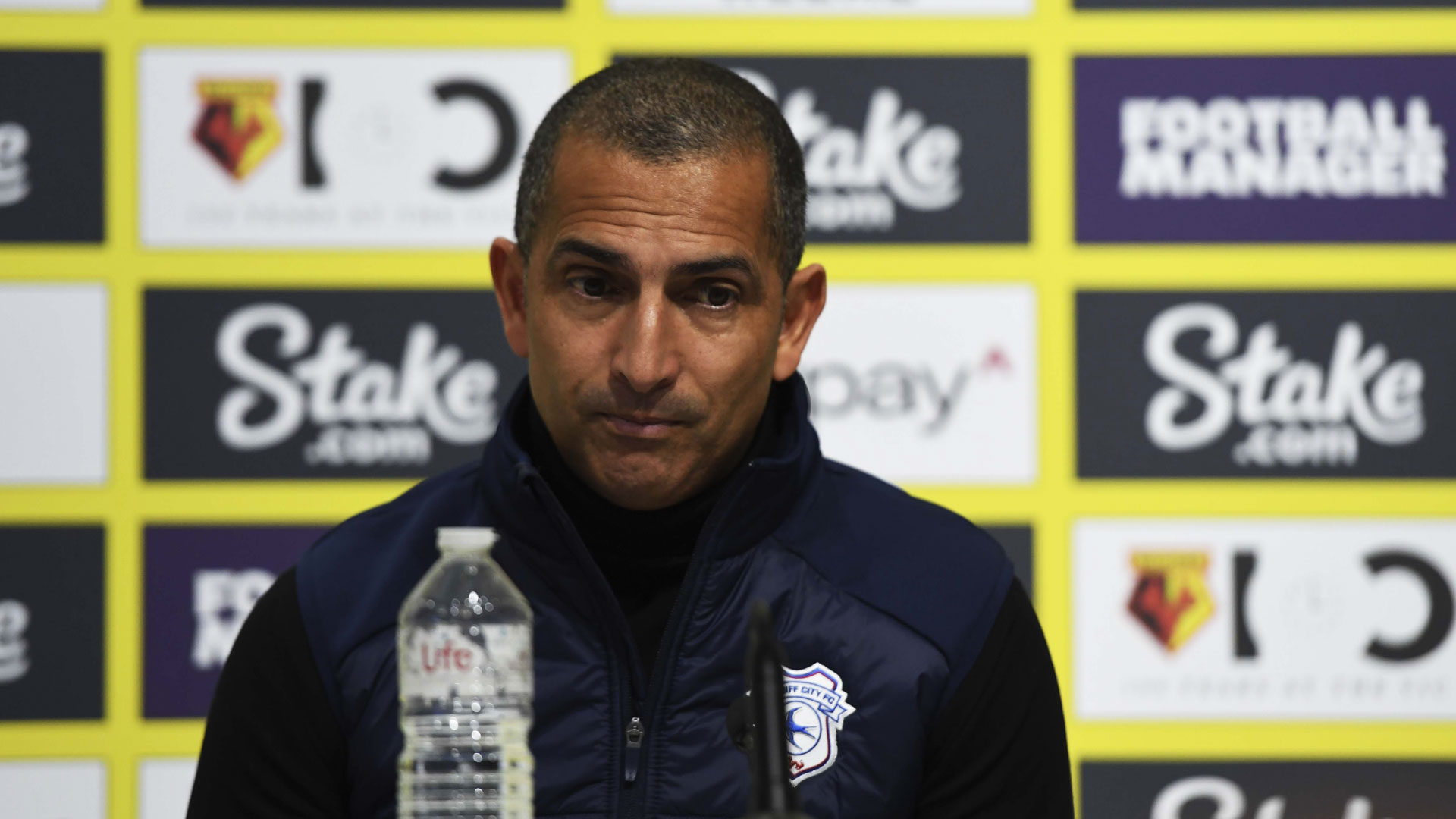 Sabri Lamouchi in the press room at Watford...