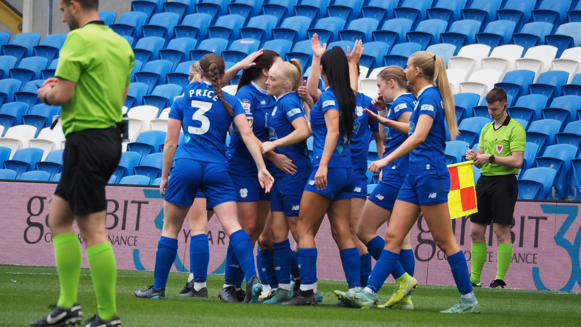 The Bluebirds celebrate their Adran Premier win...