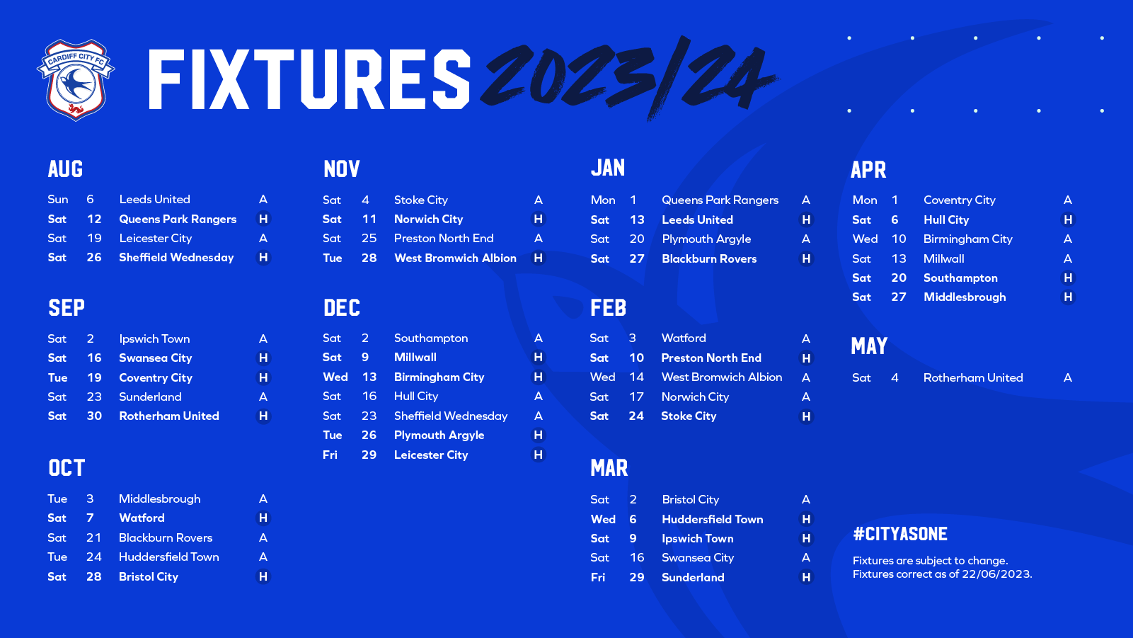 Swansea City fixture release, Championship 2022-23