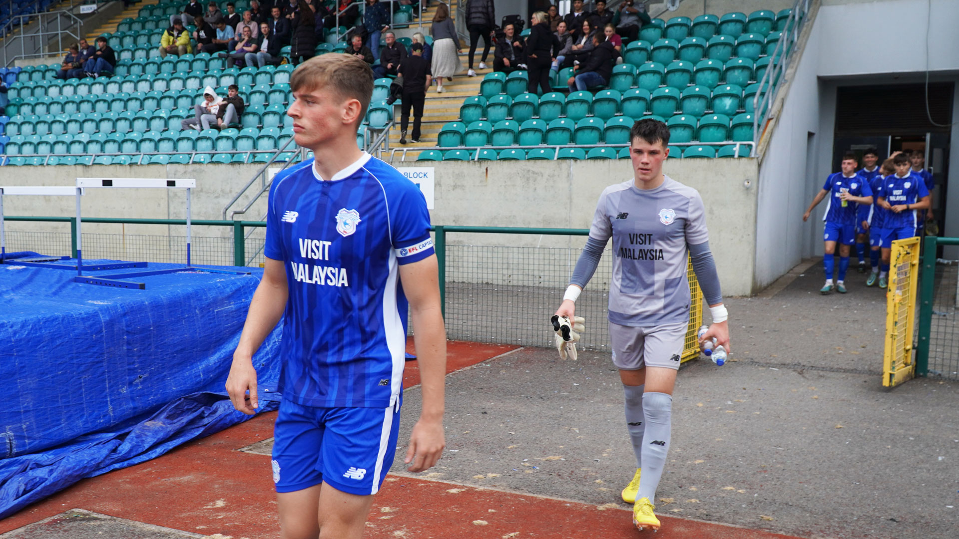 The Bluebirds walk out at Leckwith...