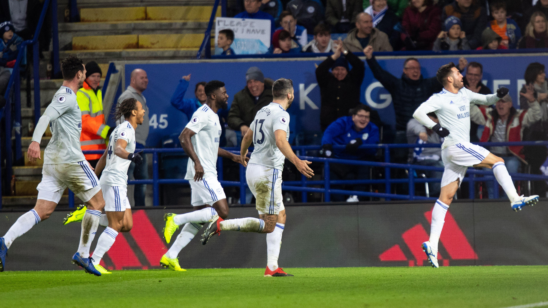 Victor Camarasa celebrates at Leicester City...