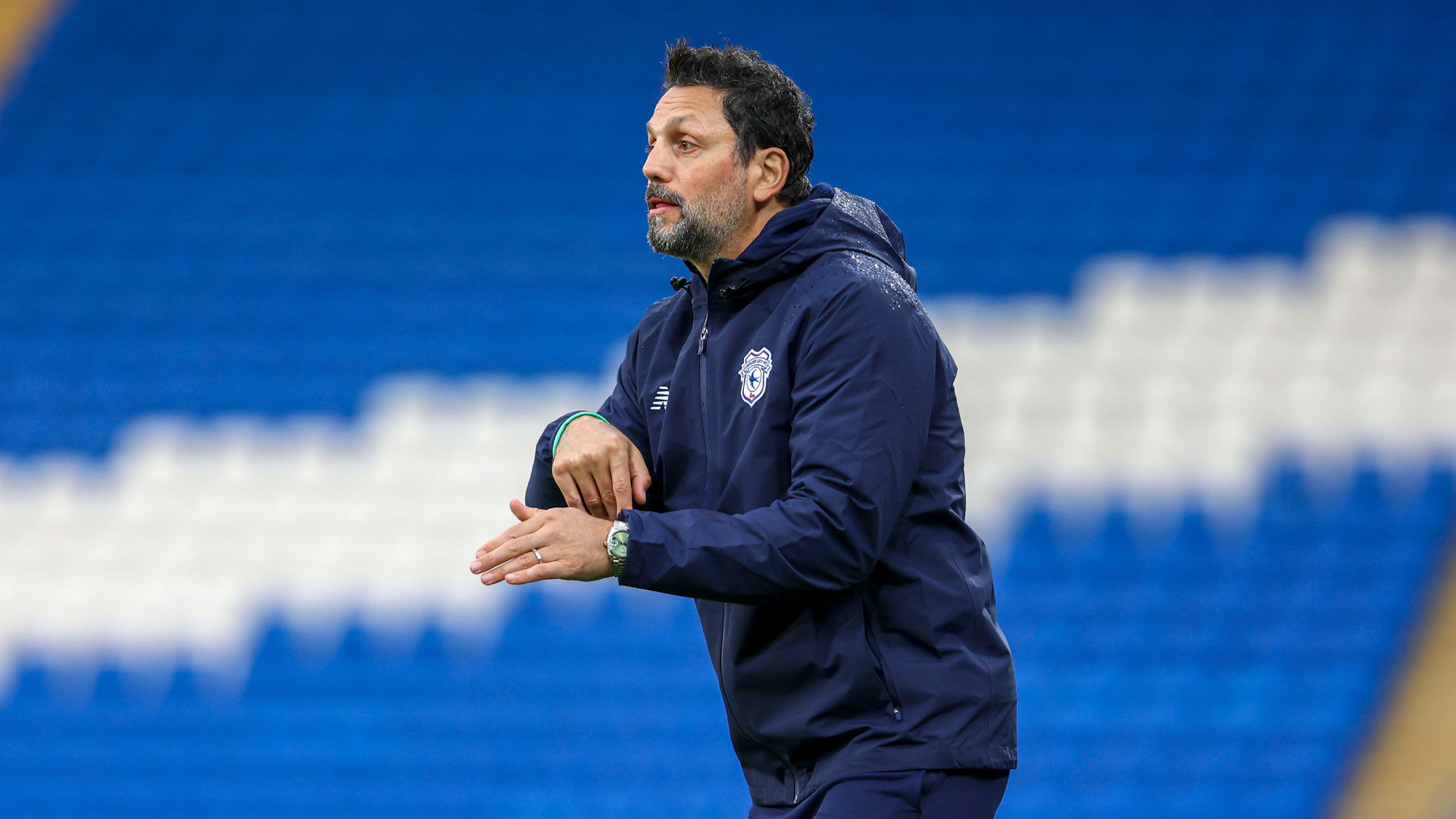 Erol Bulut on the touchline at Cardiff City Stadium