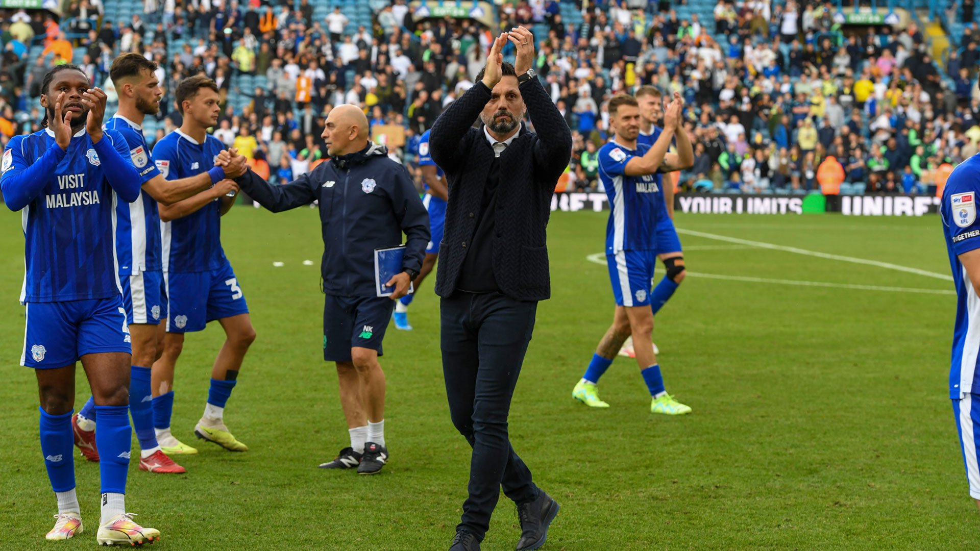 Erol Bulut applauds the fans after Cardiff City's 2-2 draw against Leeds United