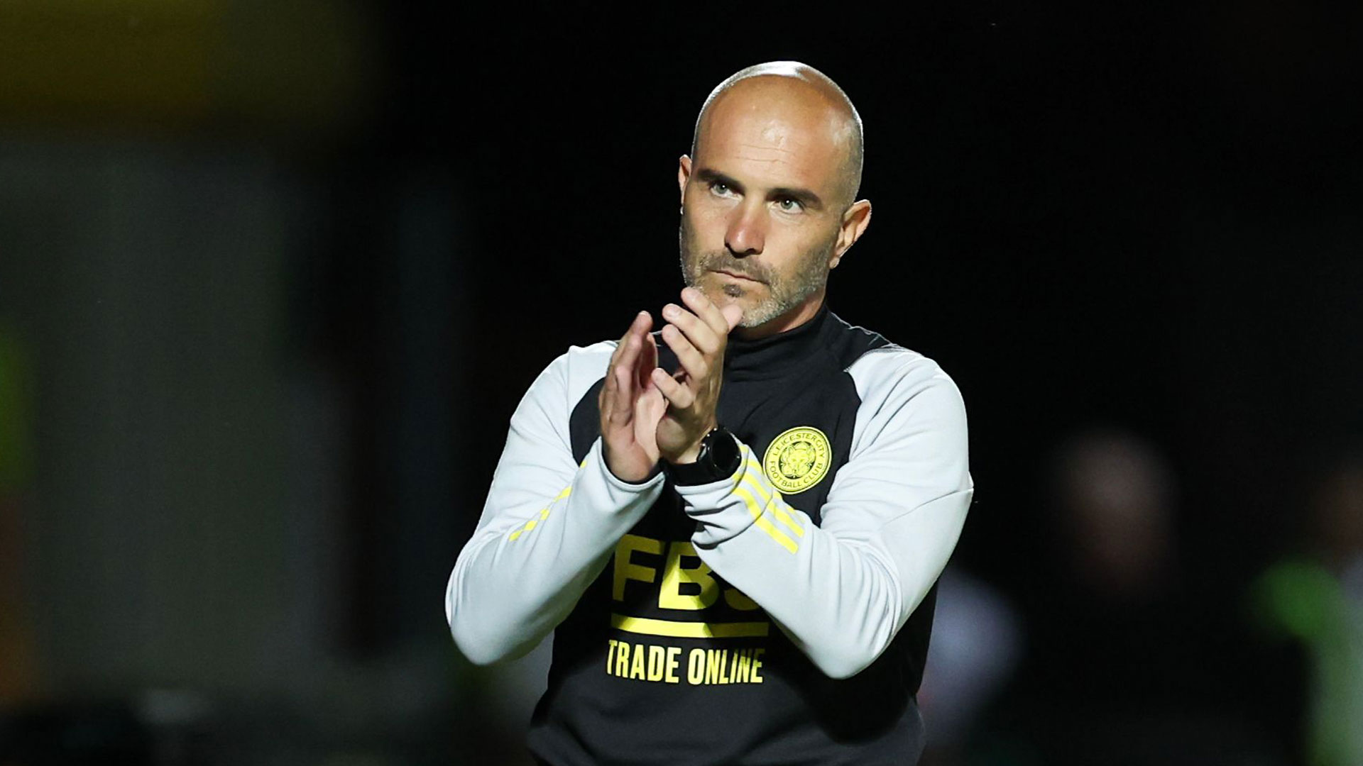 Enzo Maresca on the touchline during Leicester City's fixture against Burton Albion