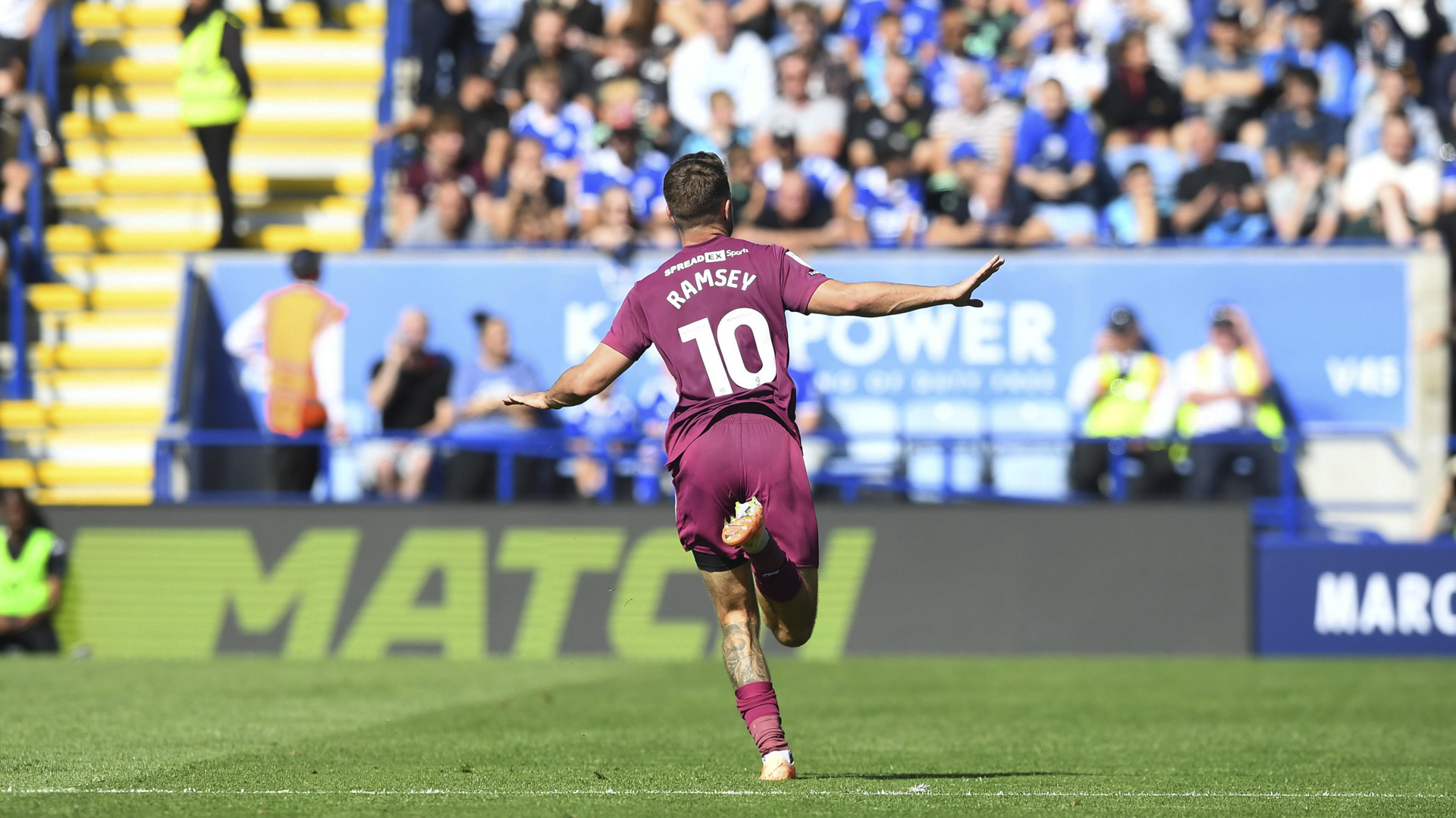 Aaron Ramsey celebrates his goal against Leicester City...