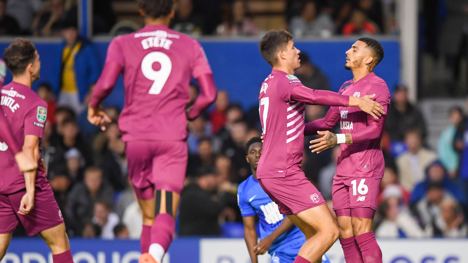 Karlan Grant and Rubin Colwill celebrate at Birmingham City...