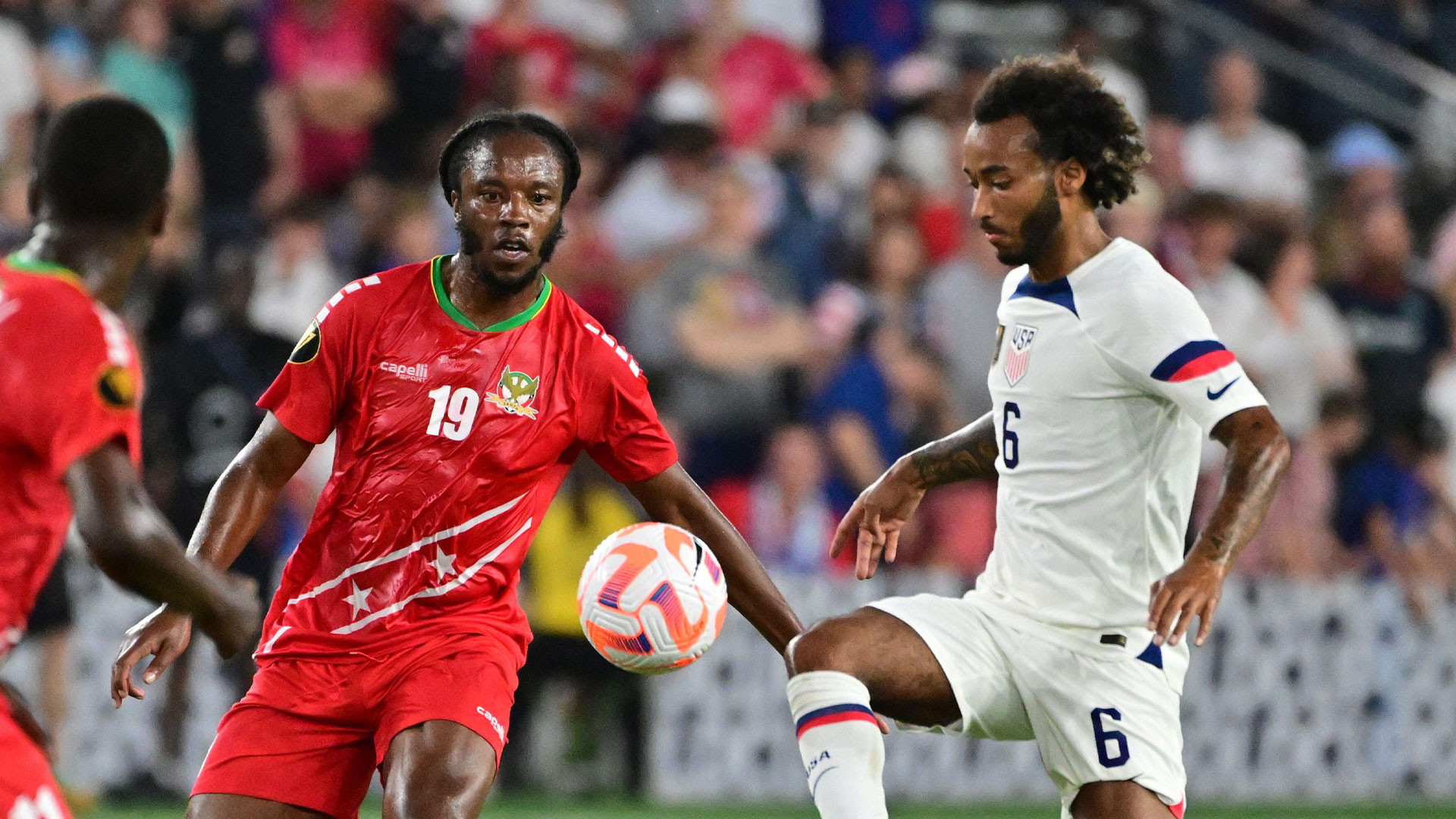 Romaine Sawyers in action for St Kitts and Nevis