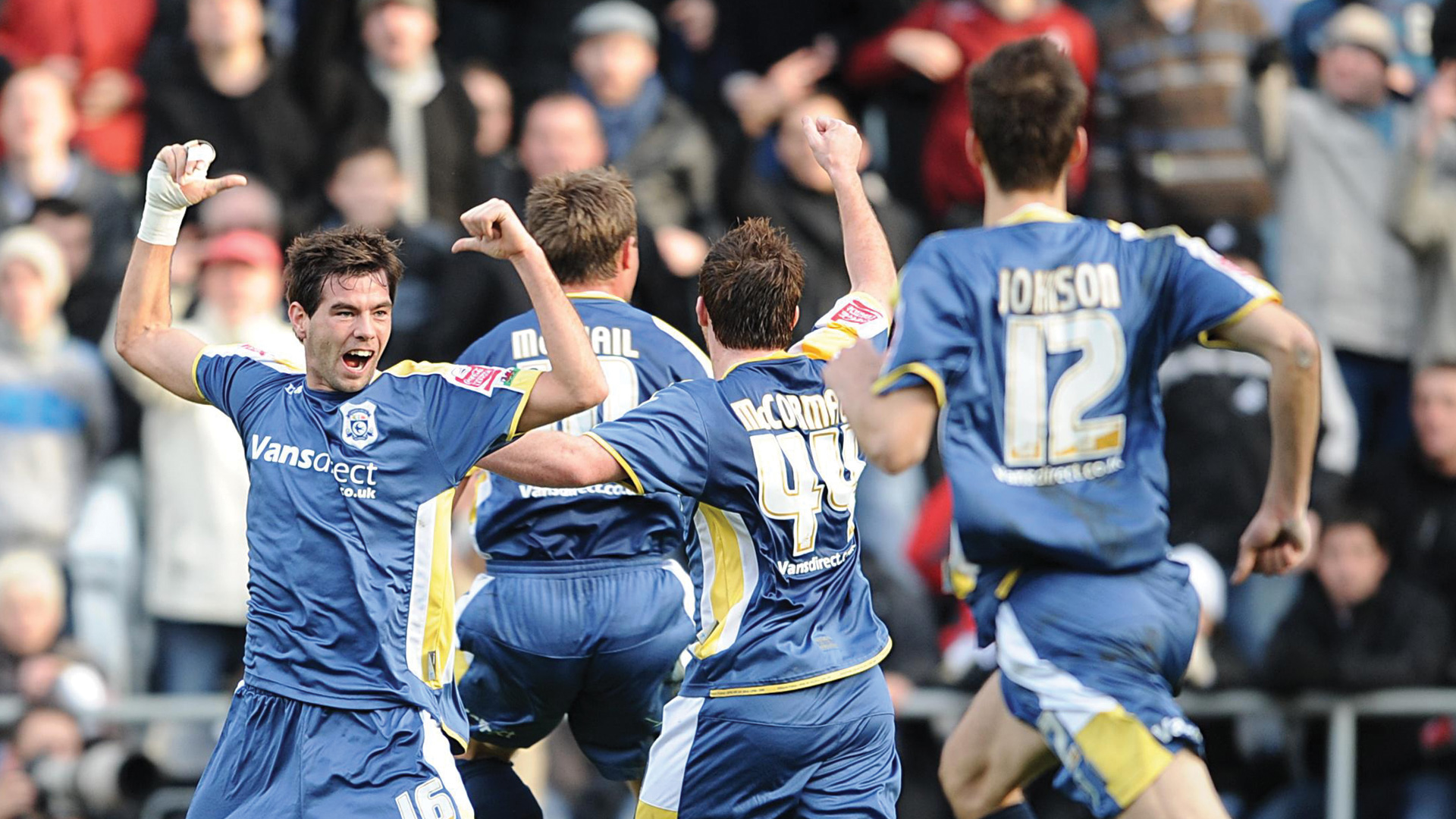 City celebrate in the 2009 South Wales derby...