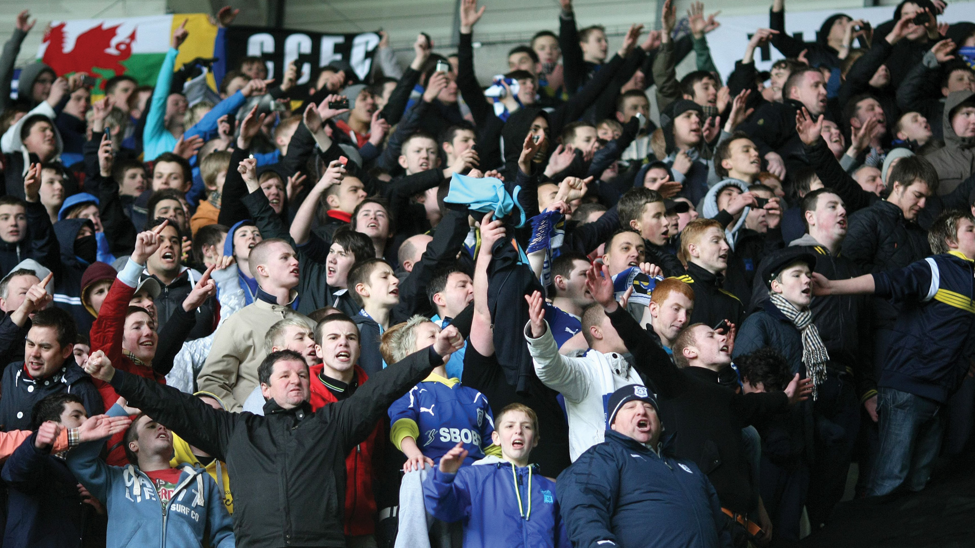 The City fans celebrate at the Liberty Stadium...