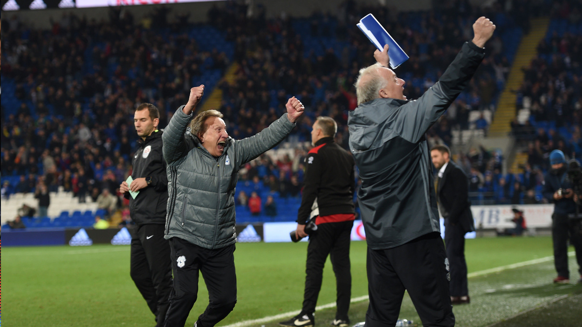 Neil Warnock and Kevin Blackwell celebrate at CCS...