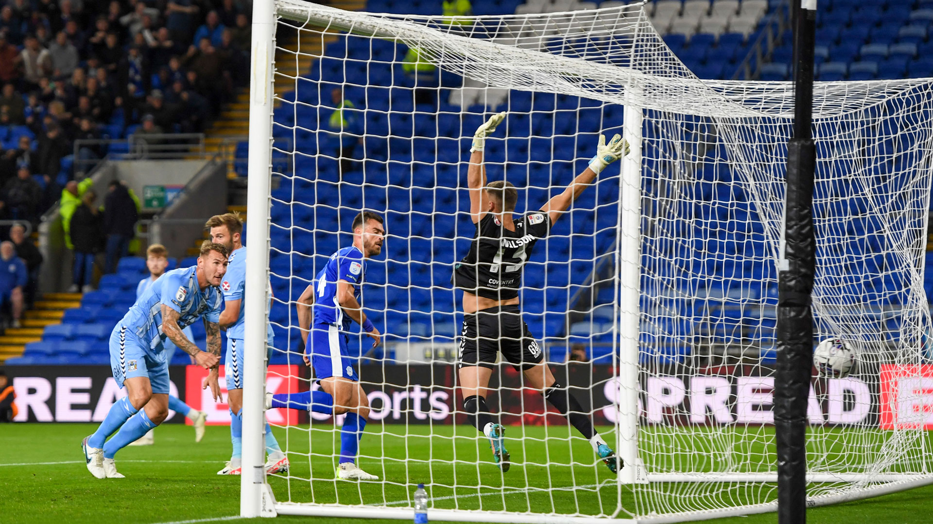 Dimitrios Goutas heads Cardiff City into the lead against Coventry City