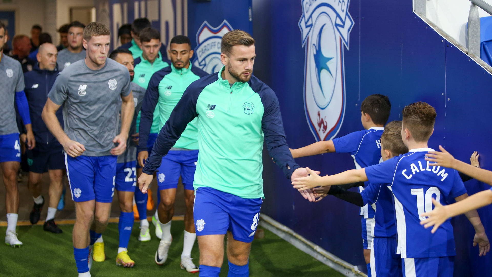 Joe Ralls walks onto the pitch for Cardiff City