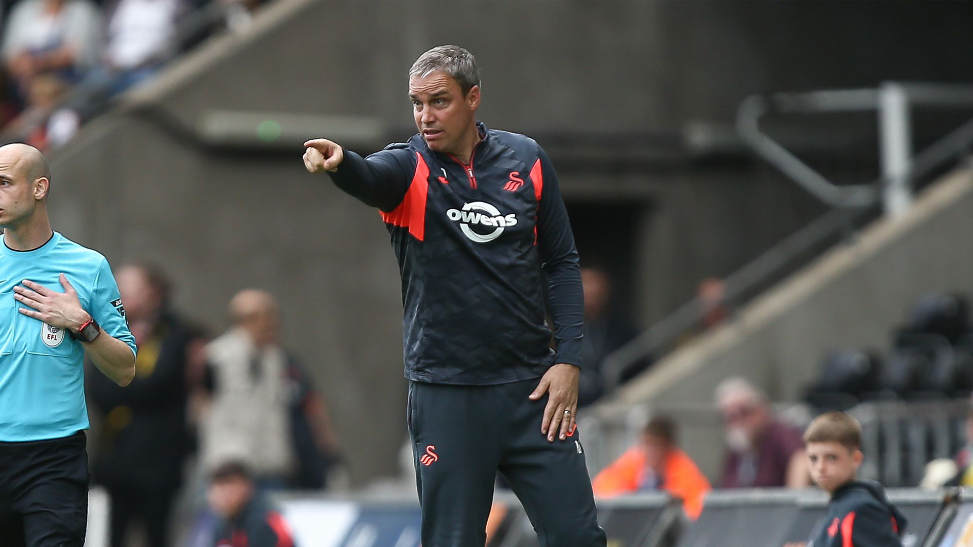 Michael Duff on the touchline for Swansea City