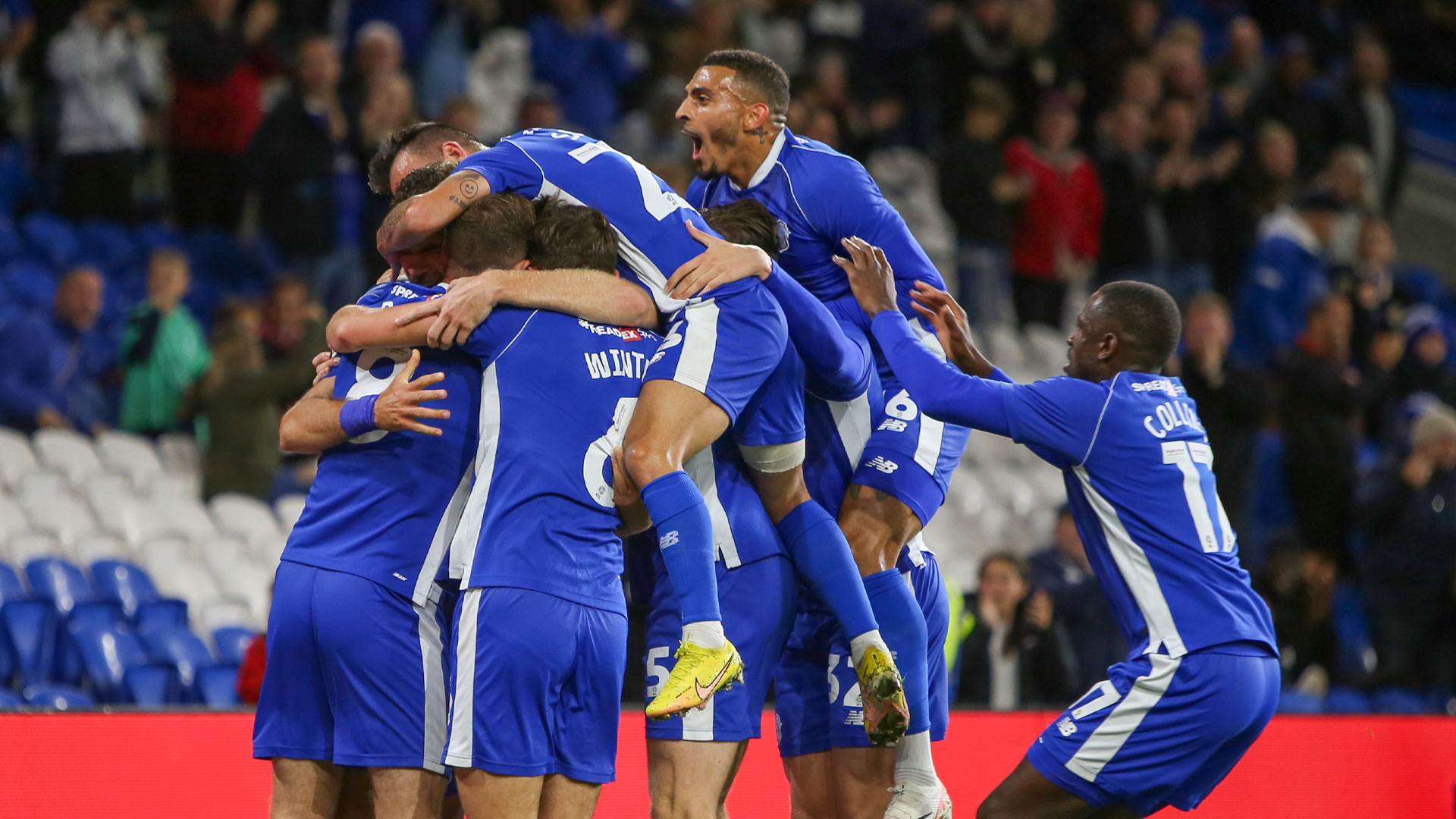 Cardiff City celebrate taking the lead against Coventry City