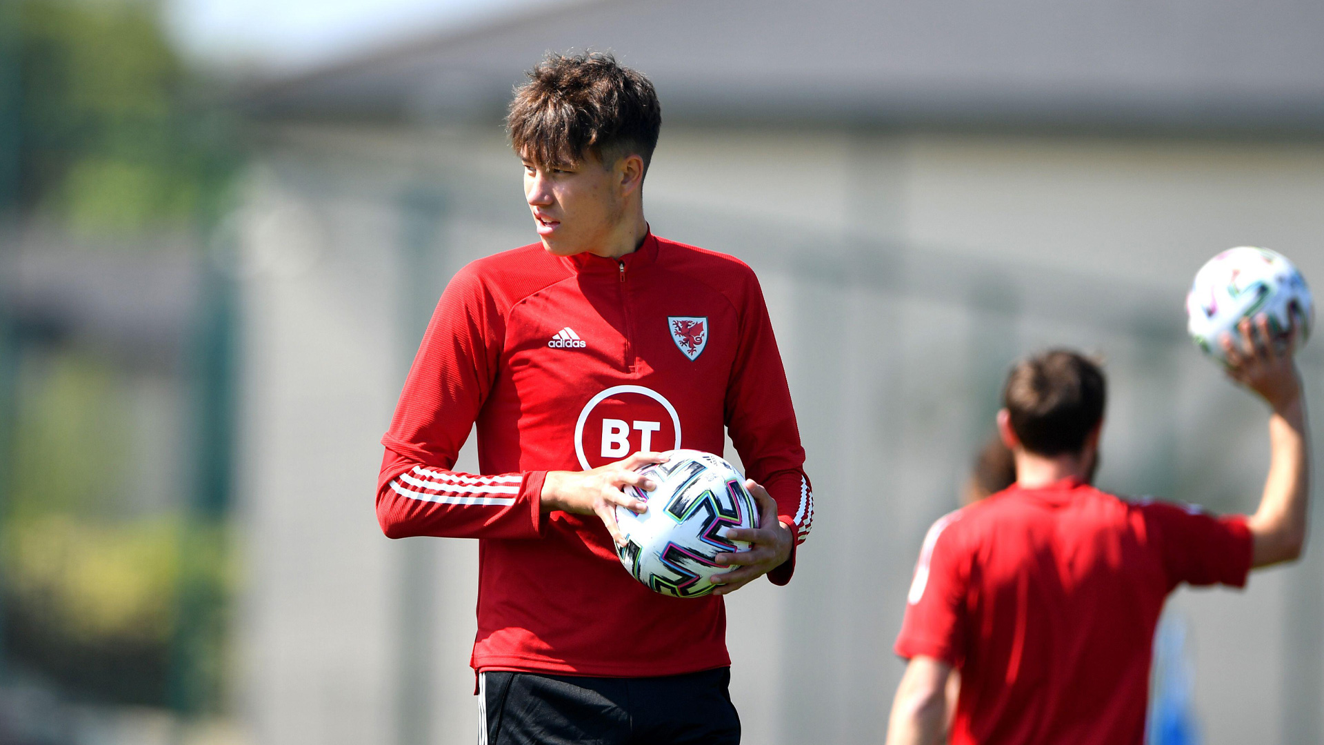 Rubin Colwill in training for Wales