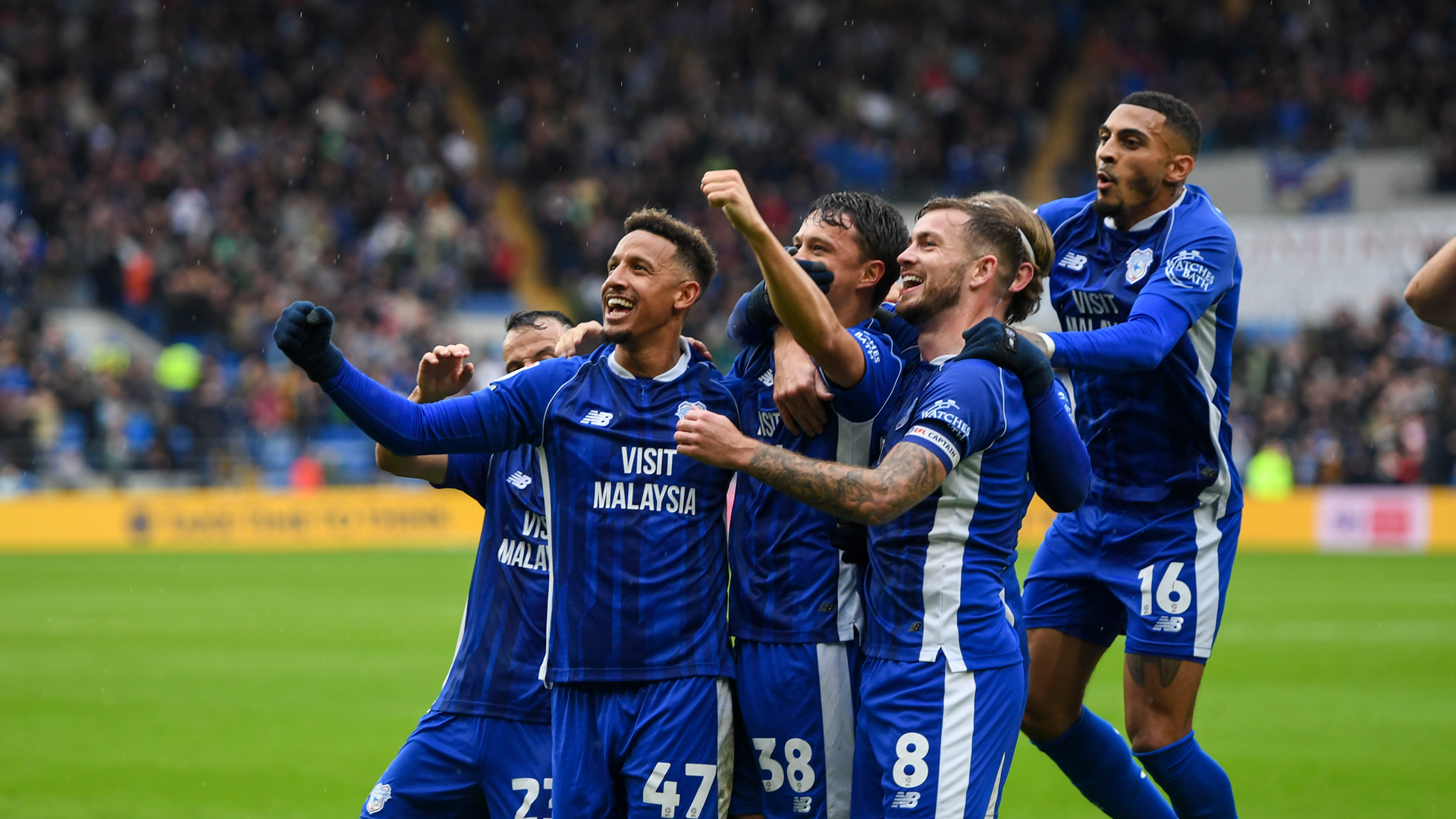 City celebrate after scoring against Bristol City