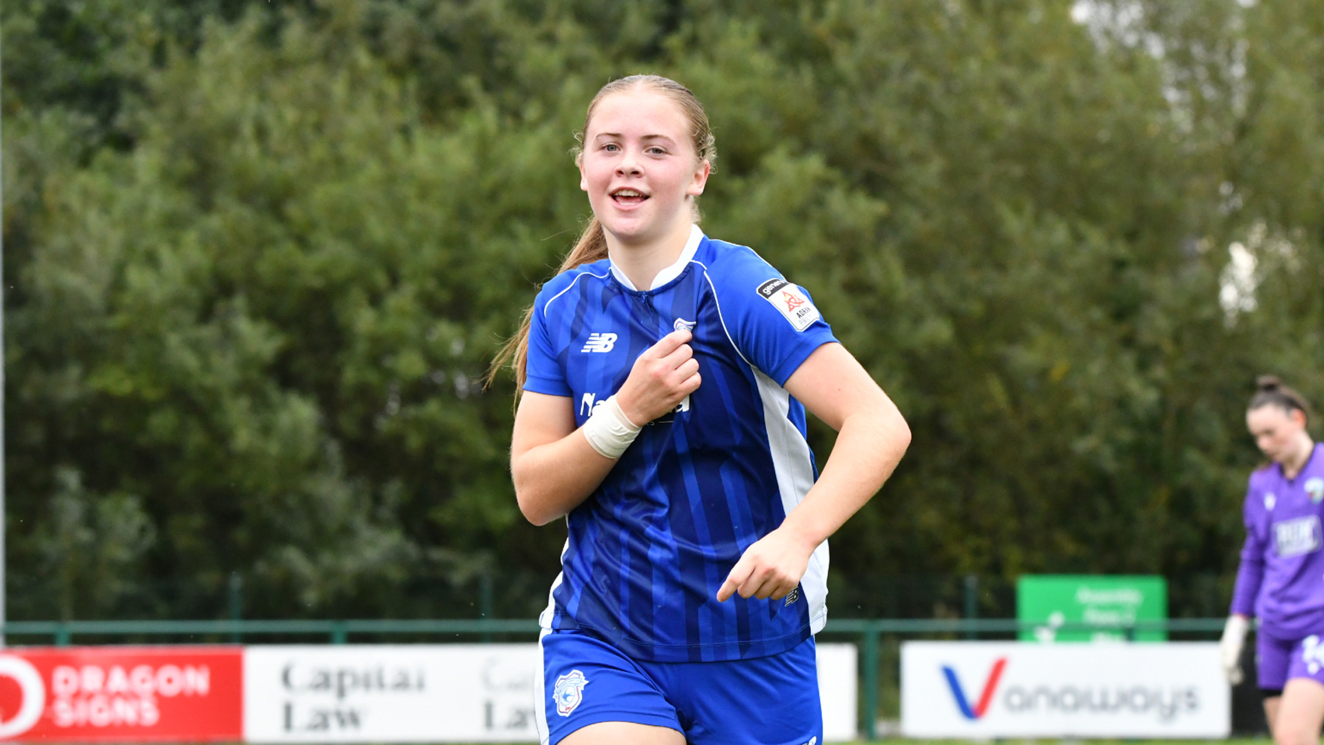 Rhianne Oakley of Cardiff City Women FC celebrates scoring the