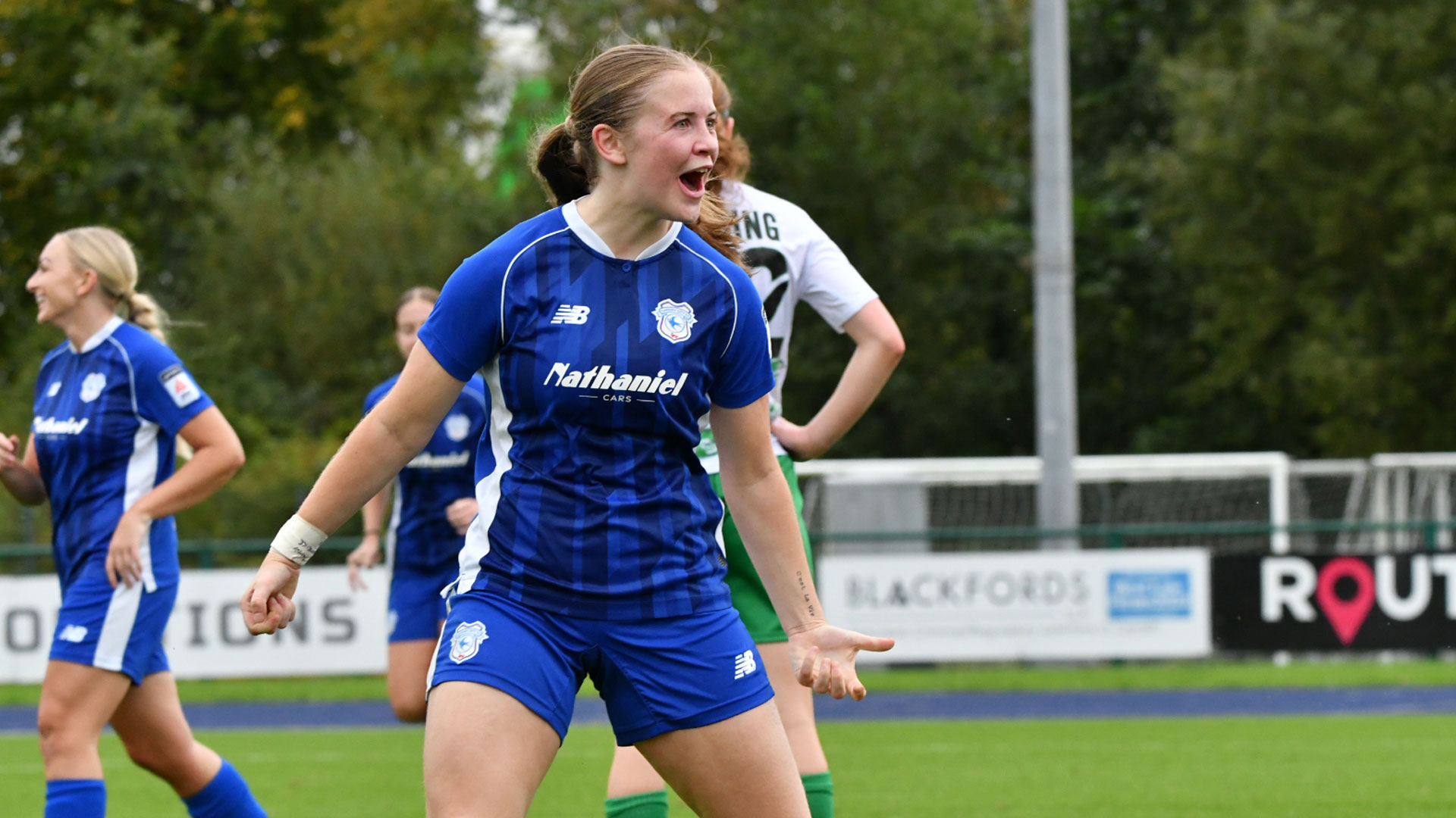 Eliza Collie celebrates scoring for Cardiff City