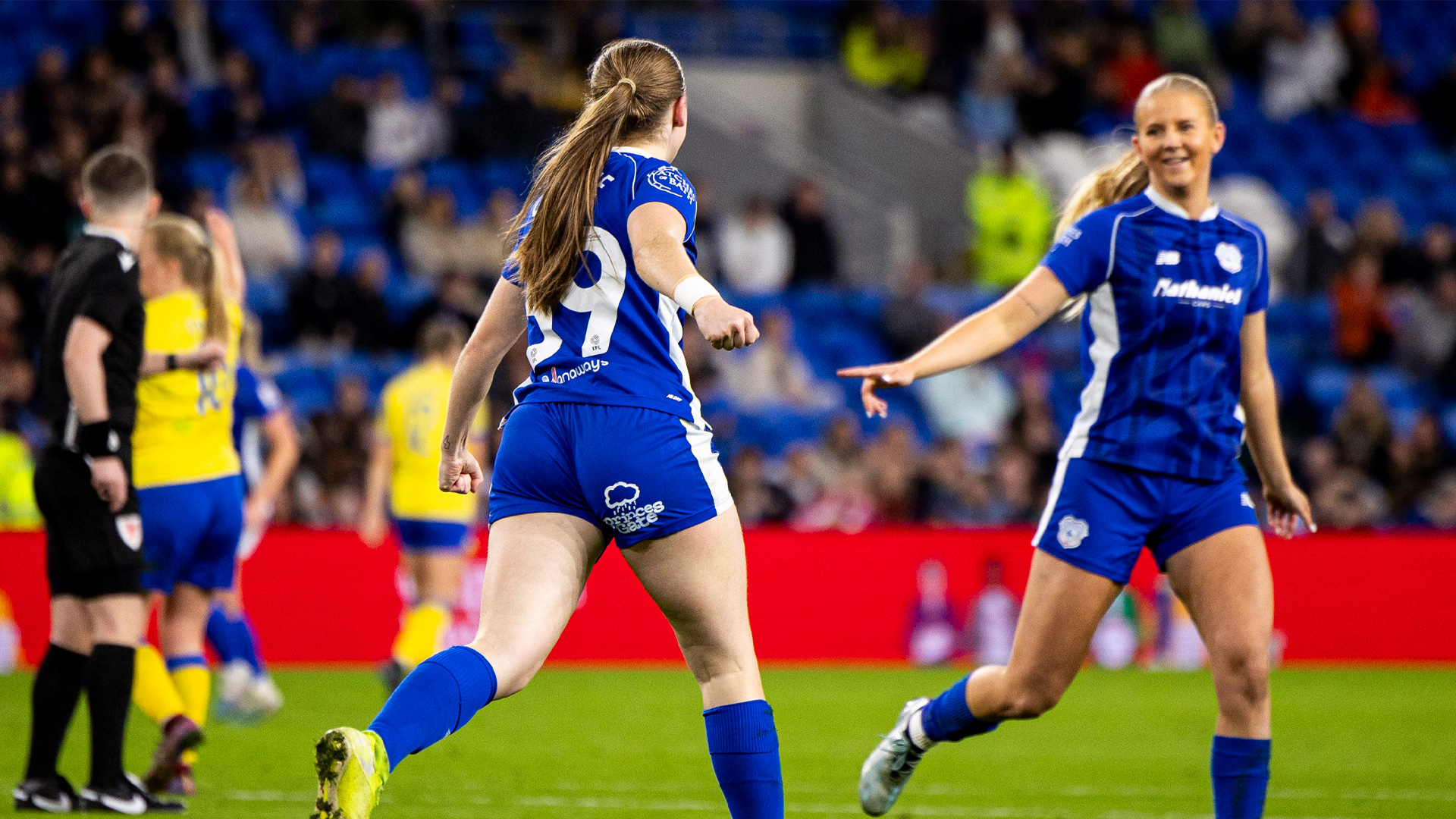 Eliza Collie celebrates scoring for Cardiff City