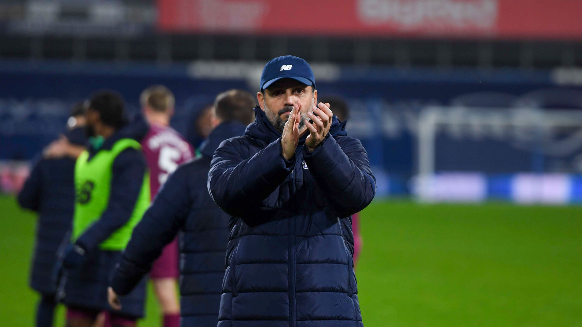 Erol Bulut applauds the Cardiff City fans after defeating Huddersfield Town