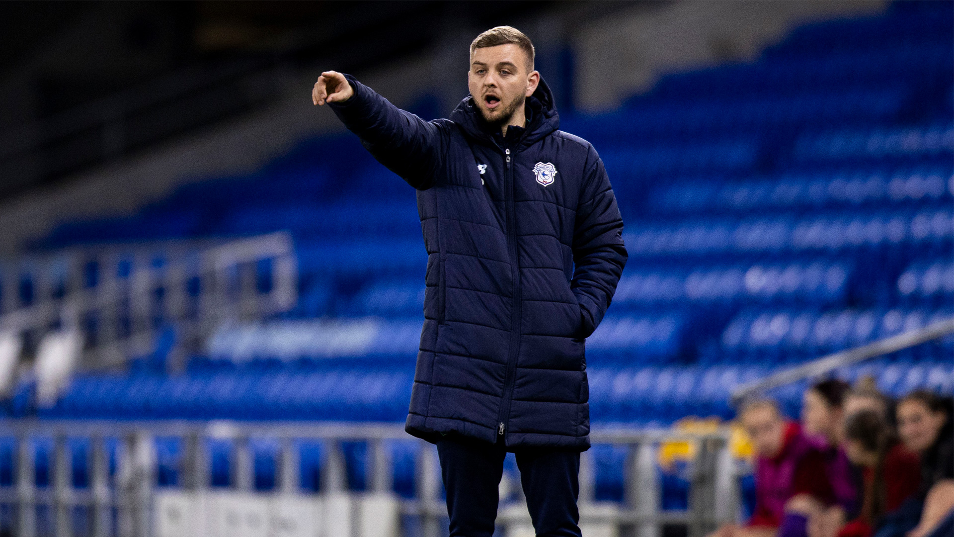 Iain Darbyshire on the touchline for Cardiff City Women