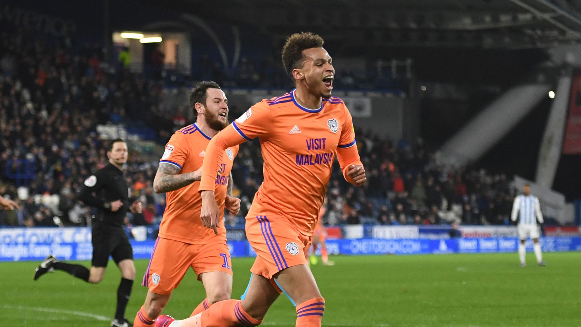 Josh Murphy celebrates scoring for Cardiff City