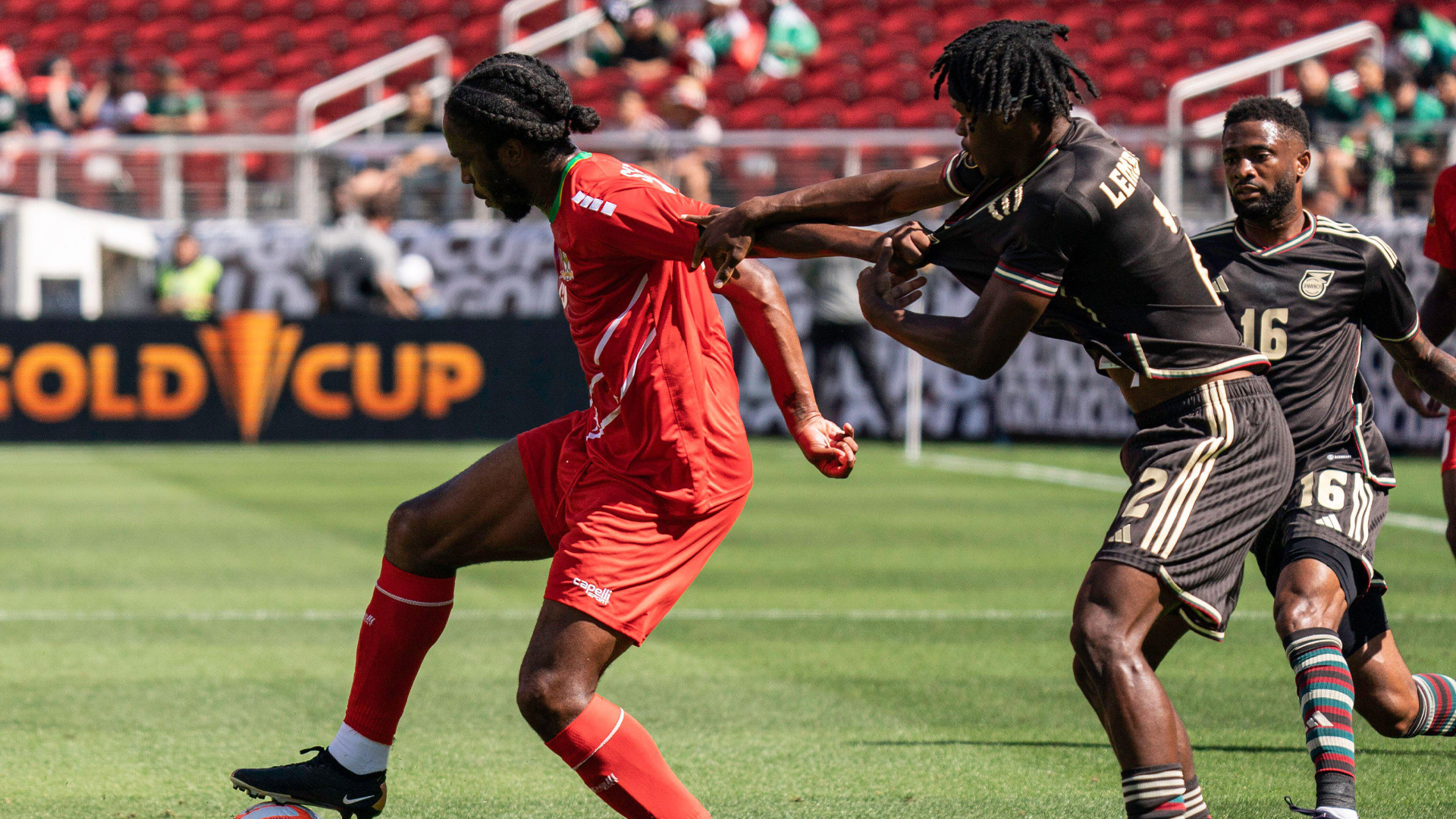 Romaine Sawyers in action for St Kitts and Nevis