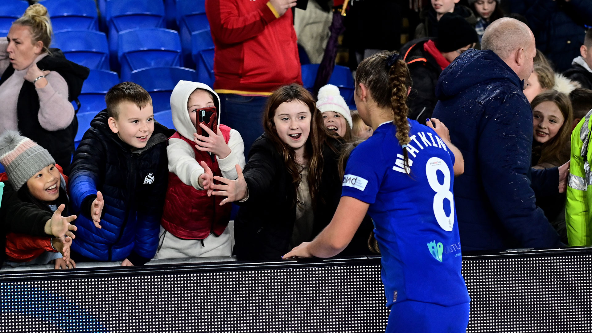 Seren Watkins with the Cardiff City Women fans