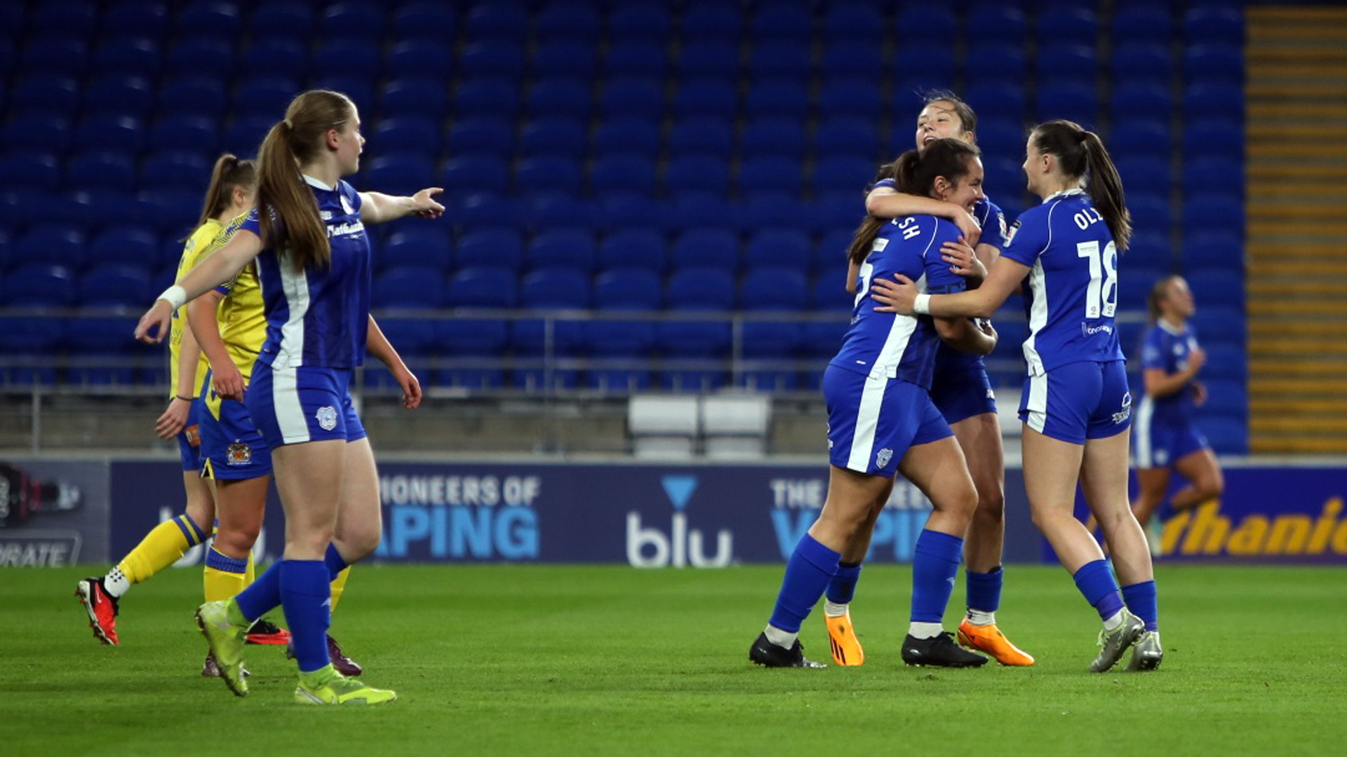 Rhianne Oakley of Cardiff City Women FC celebrates scoring the