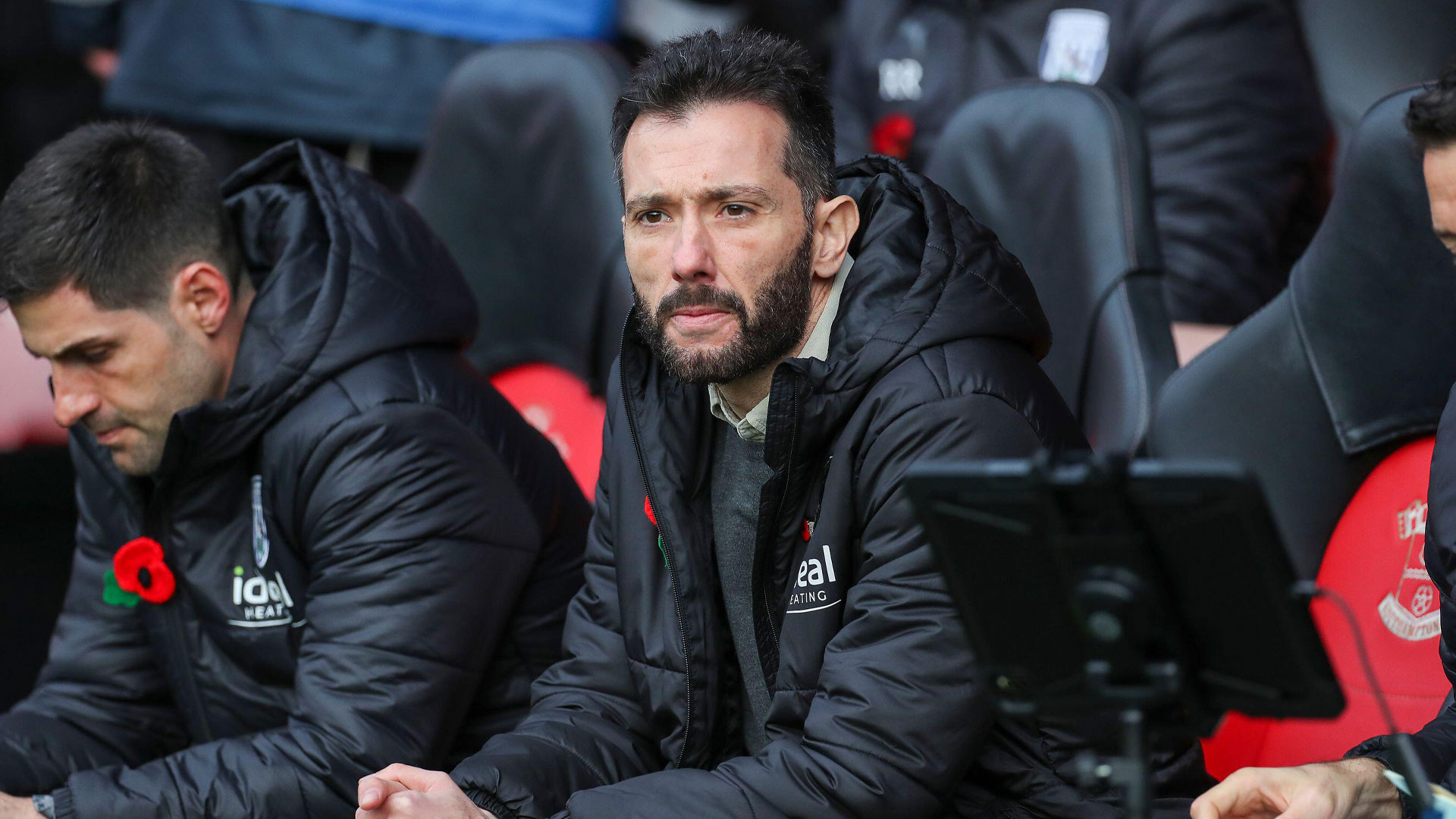 Carlos Corberan in the dugout for West Bromwich Albion