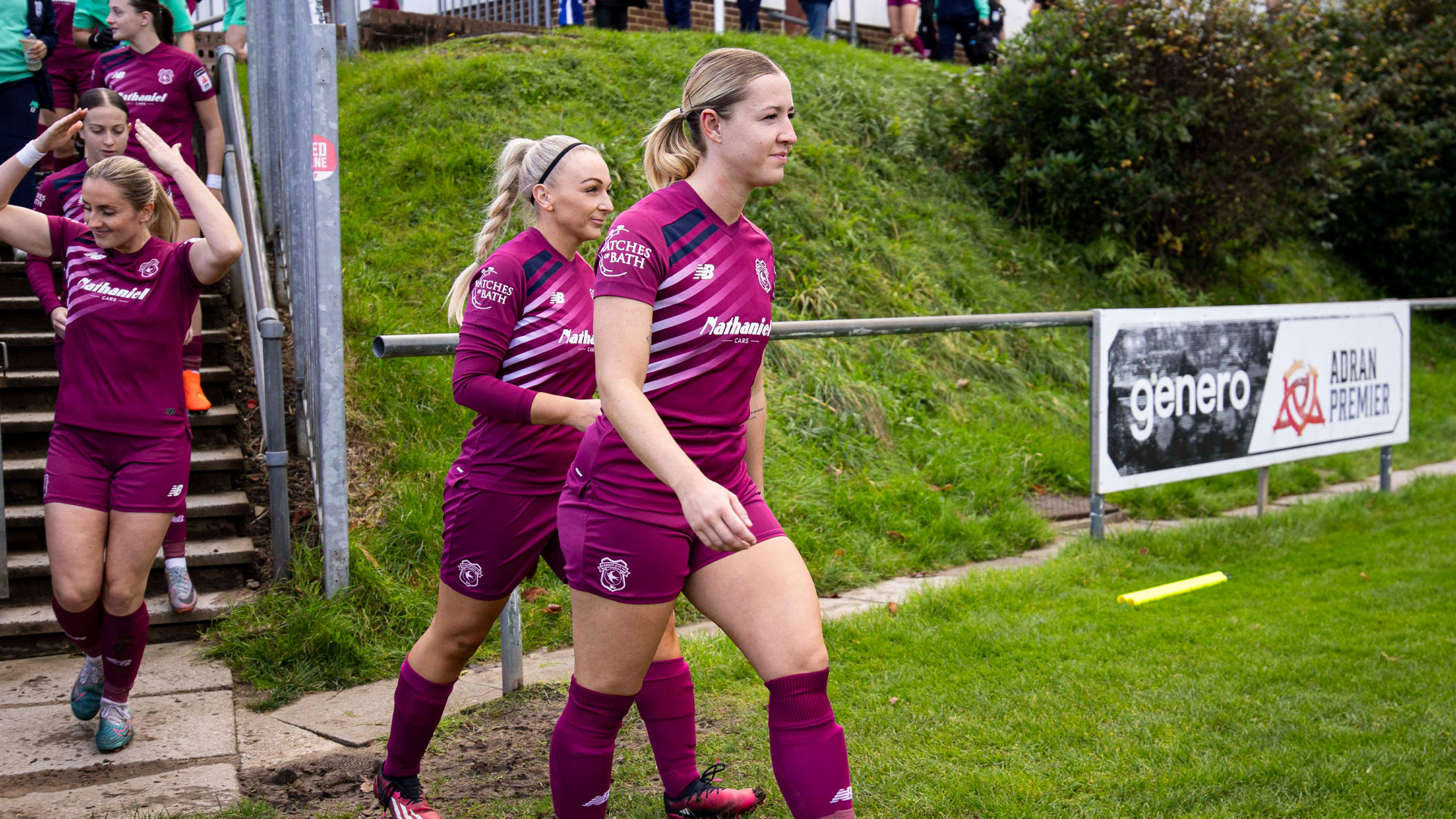 Danielle Green walks out onto the pitch at Llandarcy Academy of Sport