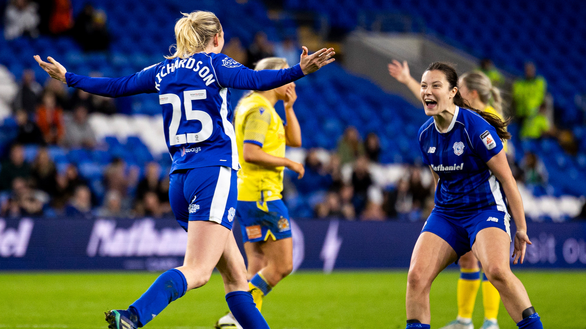 Megan Bowen celebrates for Cardiff City Women