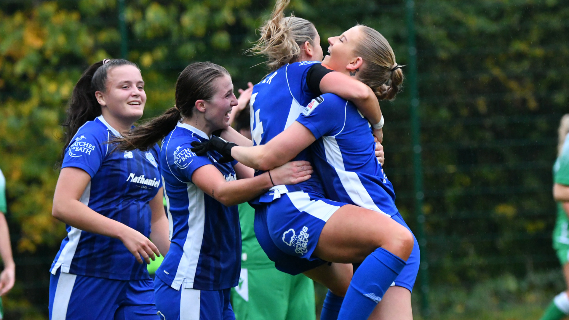 Cardiff City Women celebrate scoring against Swansea University