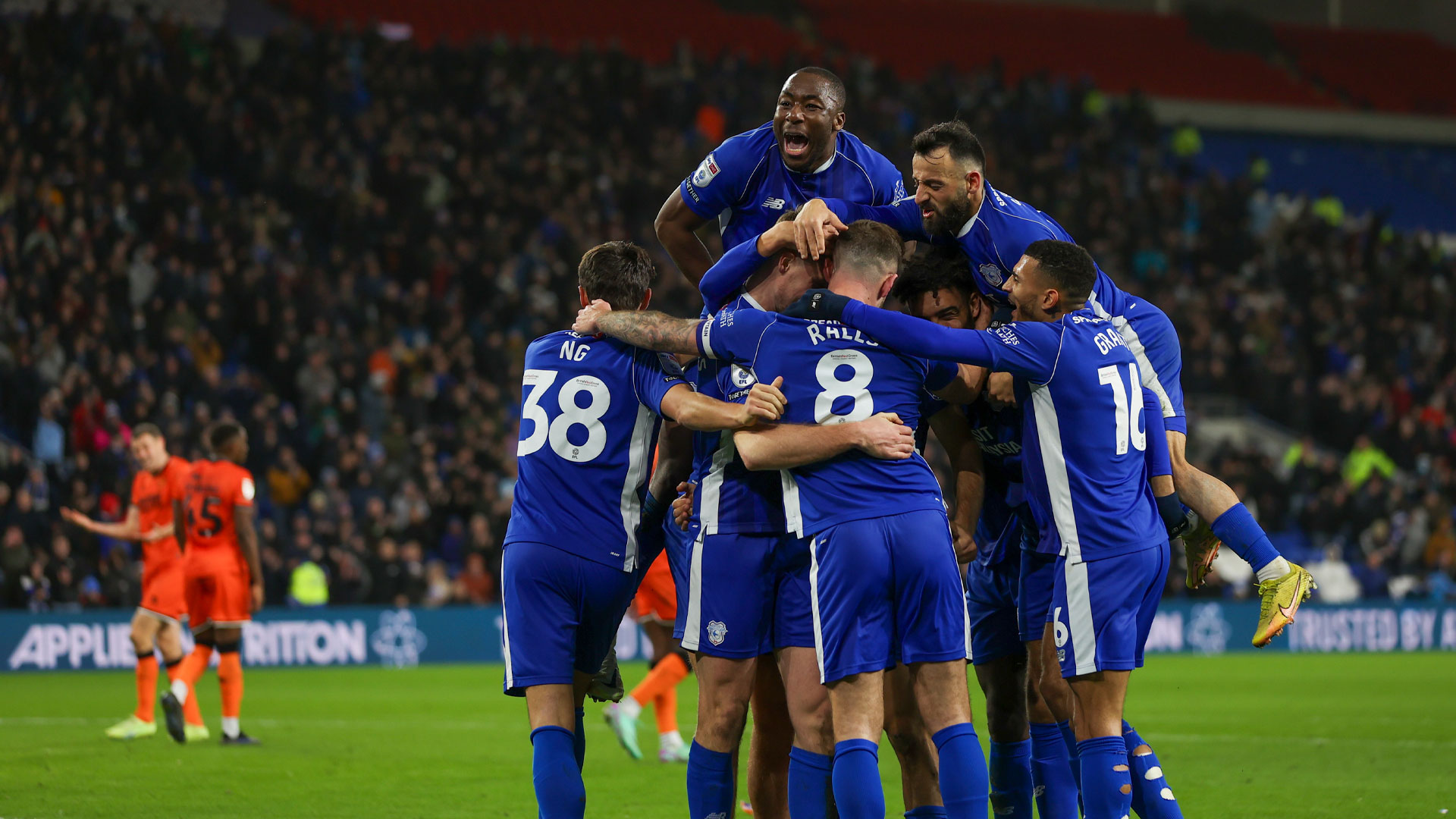 Cardiff City celebrate taking the lead against Millwall