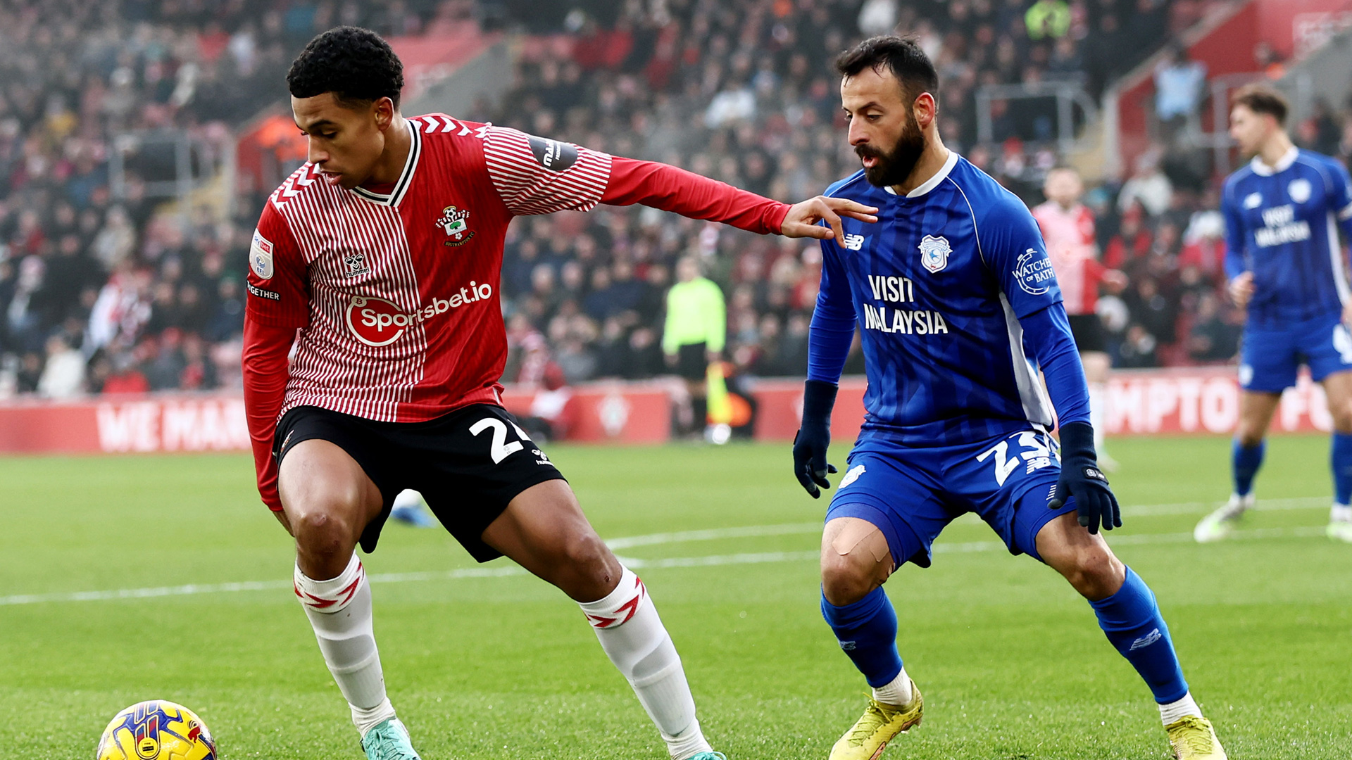 Manolis Siopis in action for City at Southampton...