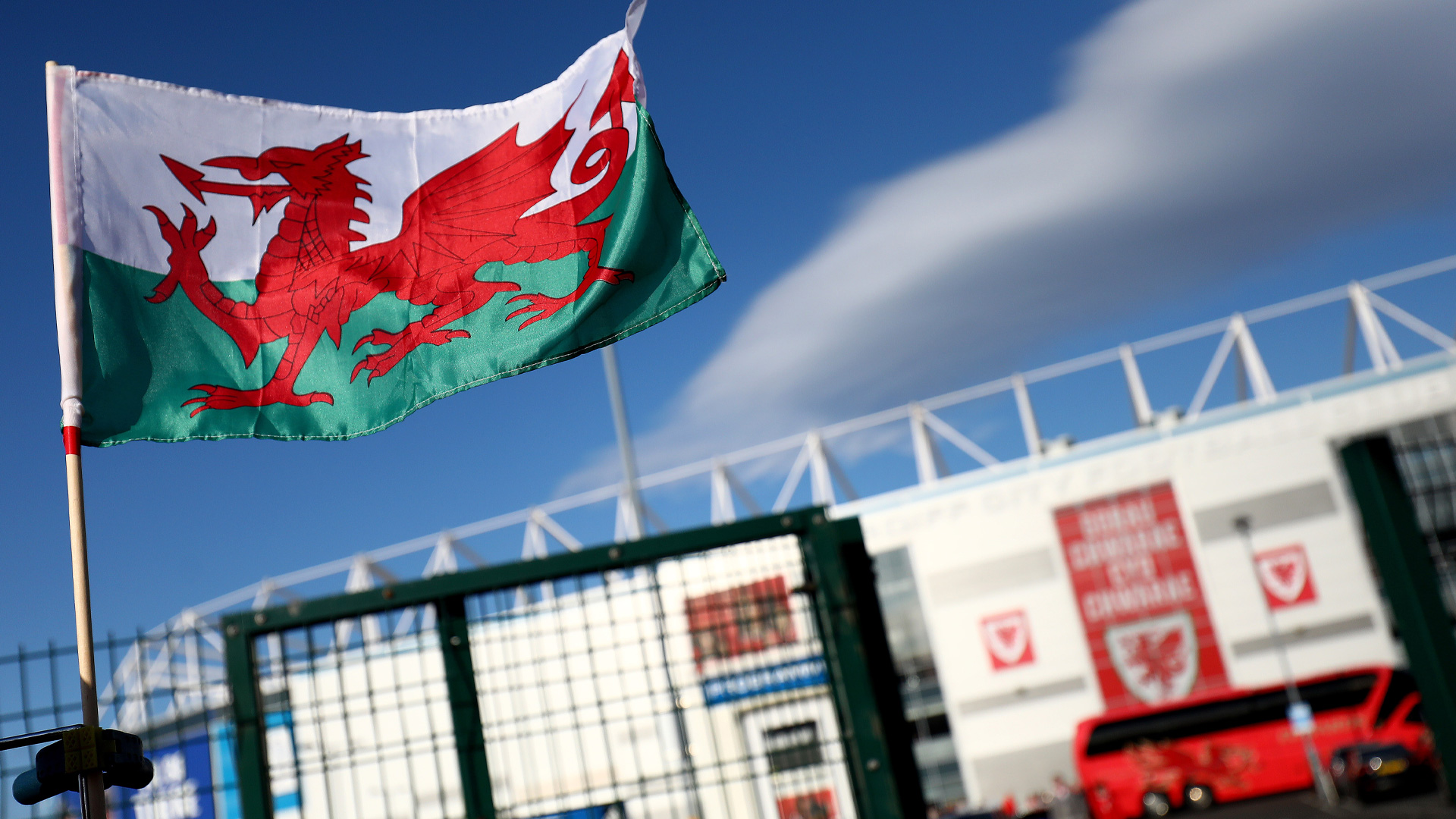 Wales flag outside Cardiff City Stadium