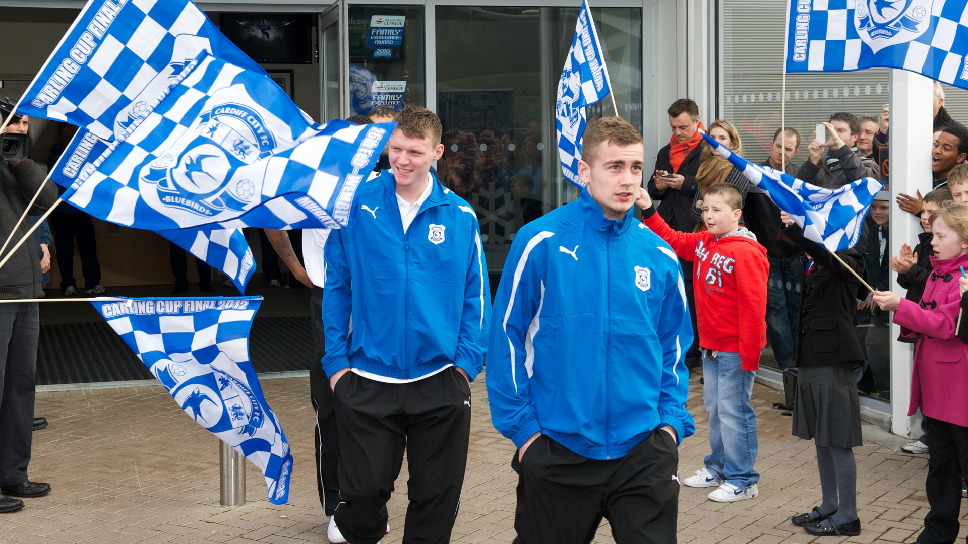Joe Ralls and Joe Mason walk out at CCS ahead of the Wembley trip...