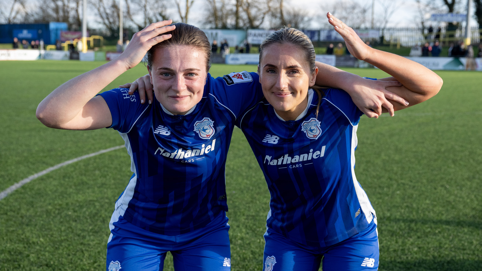 Ffion Price and Hannah Power celebrate at the full-time whistle
