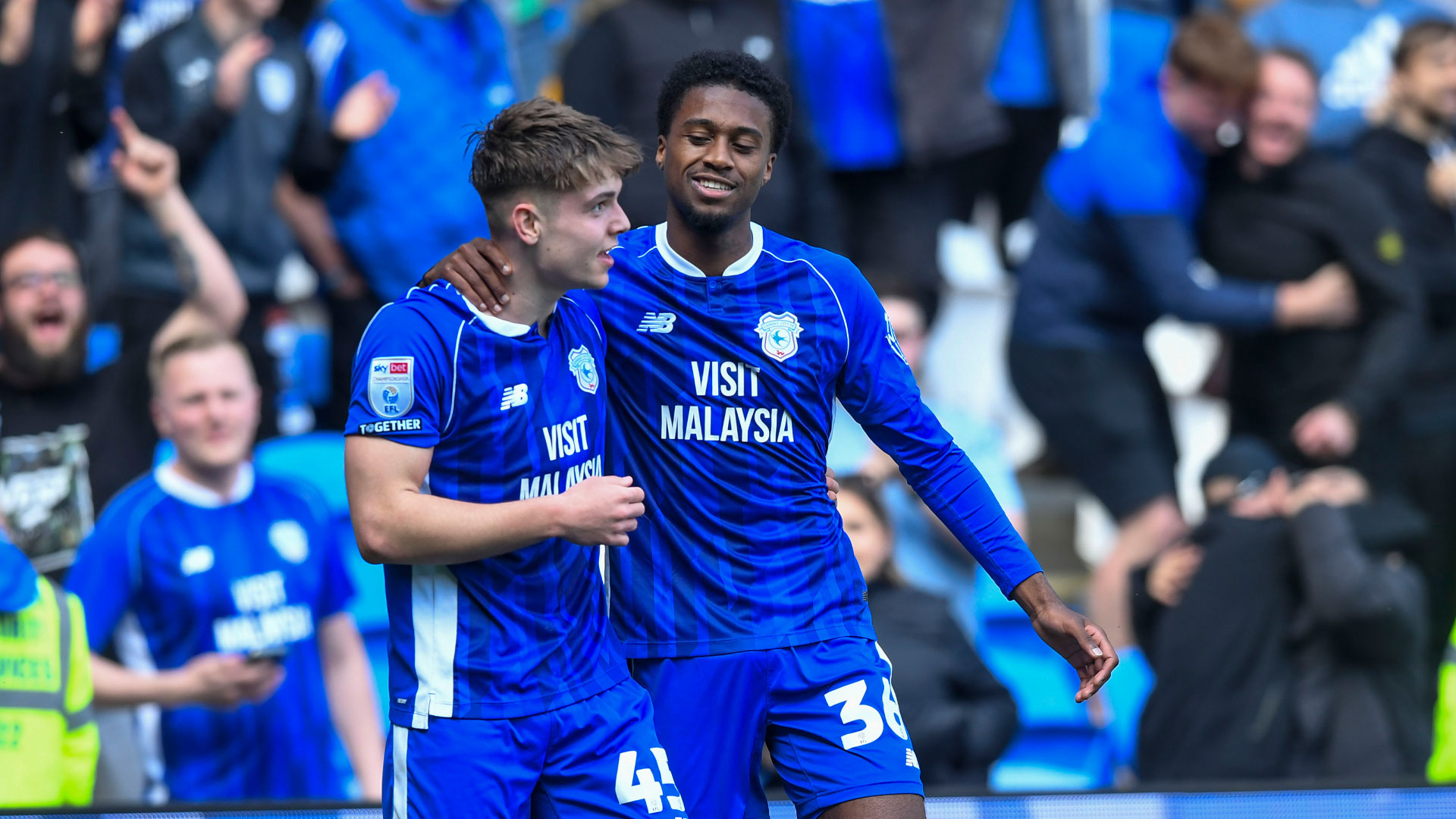 Cian Ashford celebrates scoring for Cardiff City