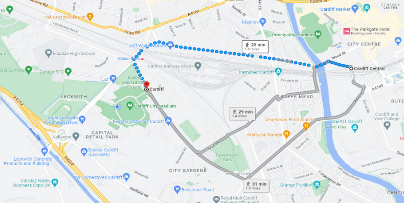 Google Maps showing Cardiff City Stadium