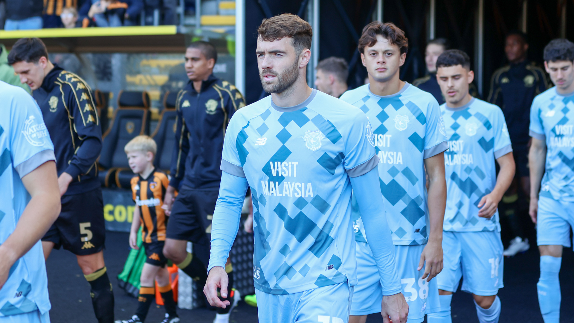 Callum Chambers pictured entering the pitch at the MKM Stadium...