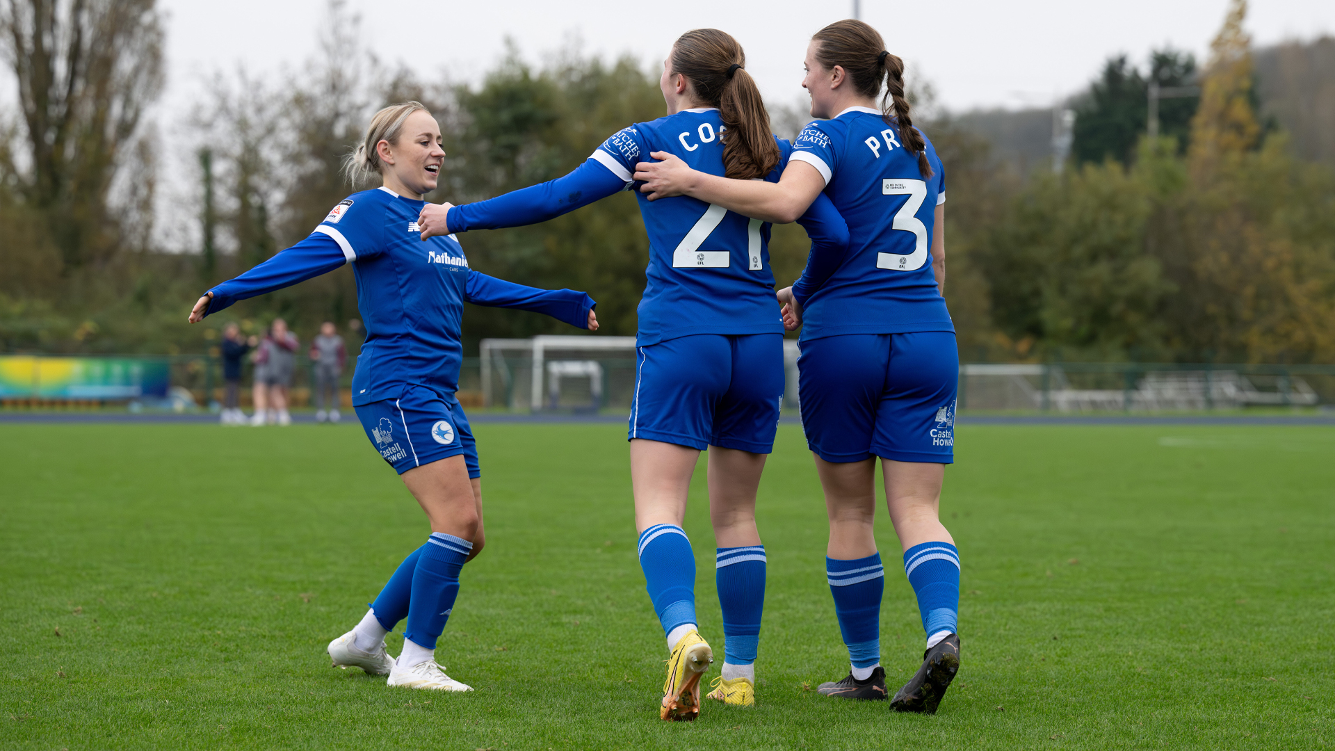 Kerry Walklett, Mikayla Cook and Ffion Price celebrate