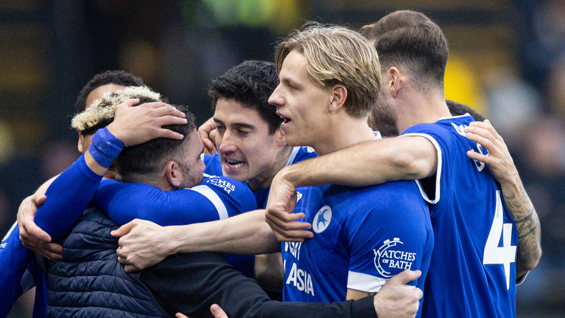 Callum Robinson celebrates at Vicarage Road...