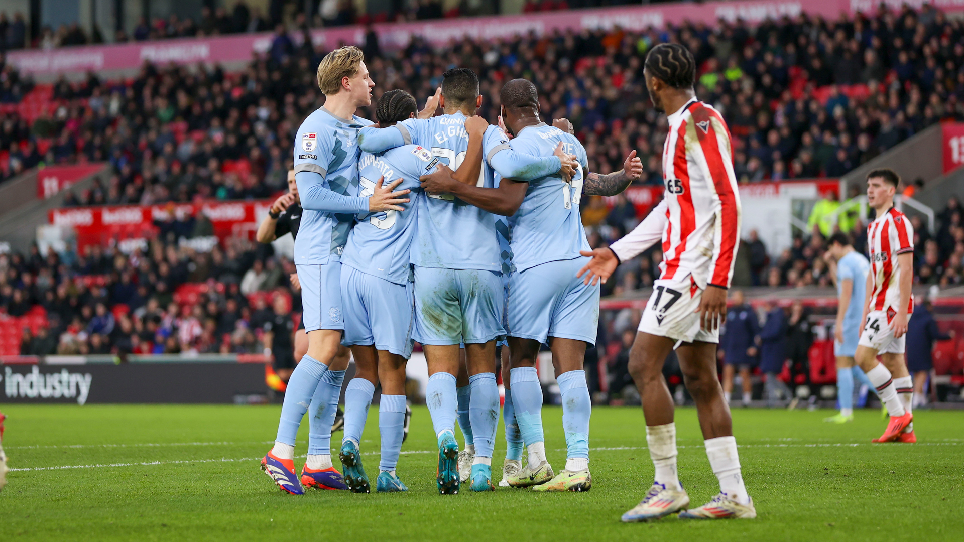 Cardiff City celebrate their first goal against Stoke City