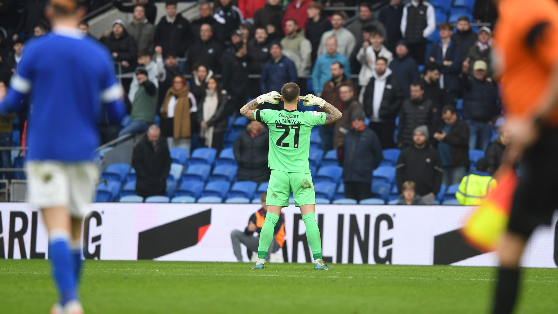 Jak Alnwick celebrates our win over Swansea City...