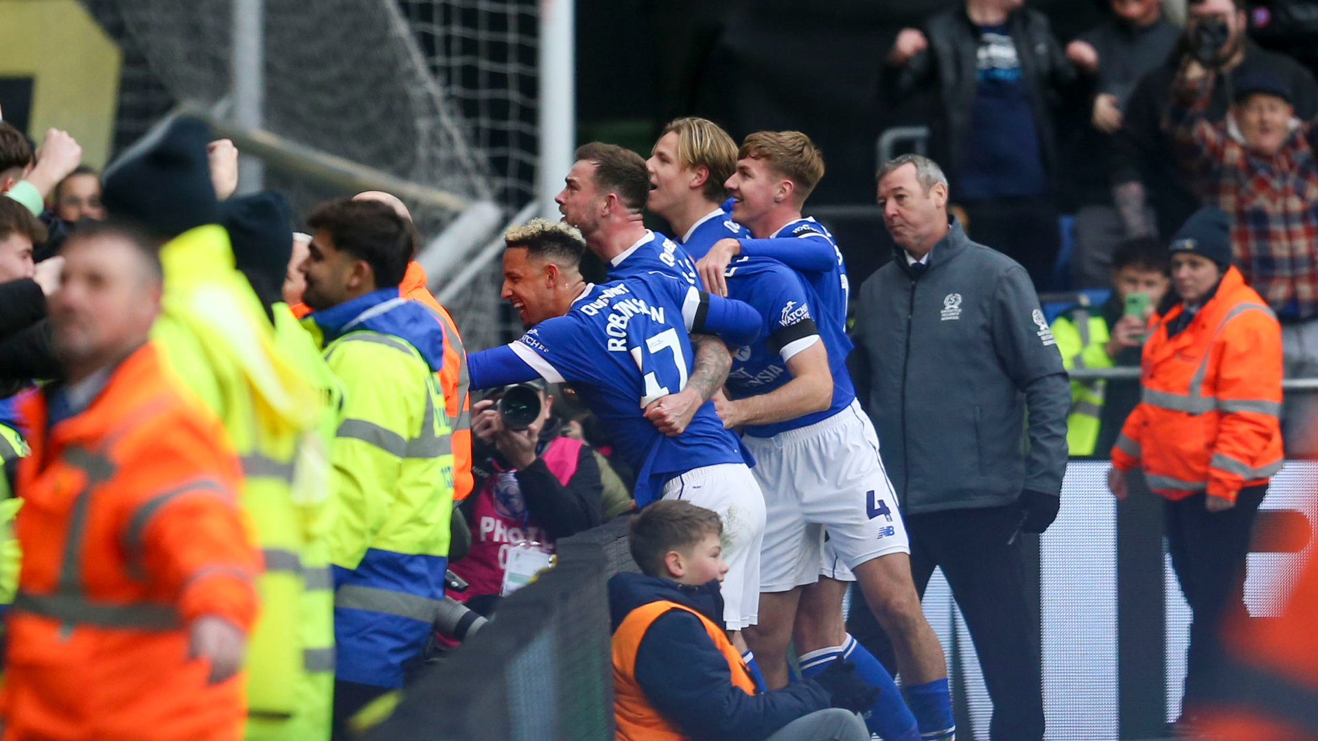 Cardiff City celebrate their third goal of the match.