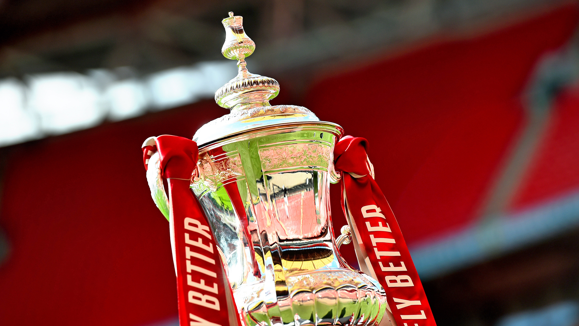 The Emirates FA Cup on display at Wembley Stadium...